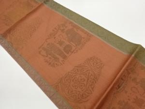 本場筑前博多エジプト人物に丸文・変わり横段模様織出し名古屋帯